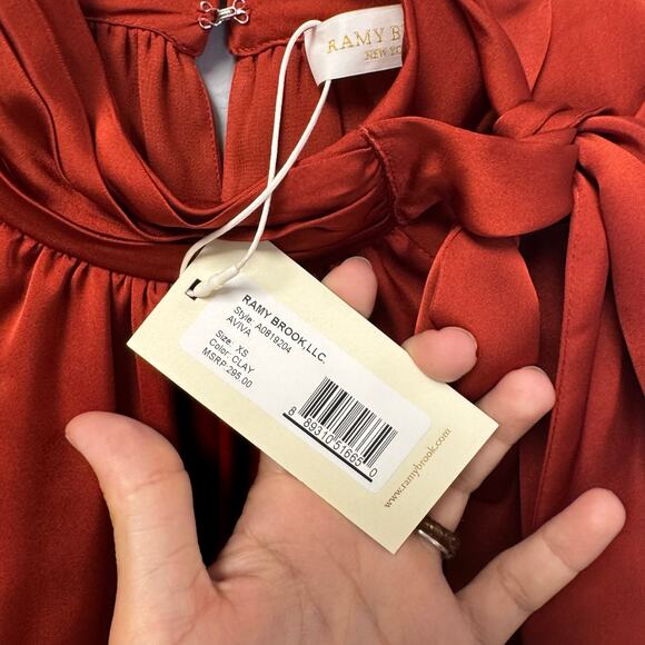 NWT Ramy Brook in Clay Red Sleeveless Mock Tie Neck Aviva Top Womens XS - Picture 8 of 9